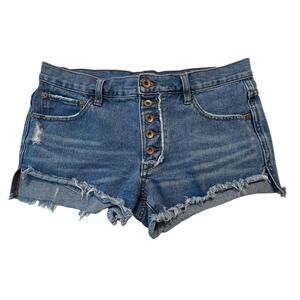 Free People Denim Cutoff Shorts Women’s 27 Button Fly Distressed Raw Hem